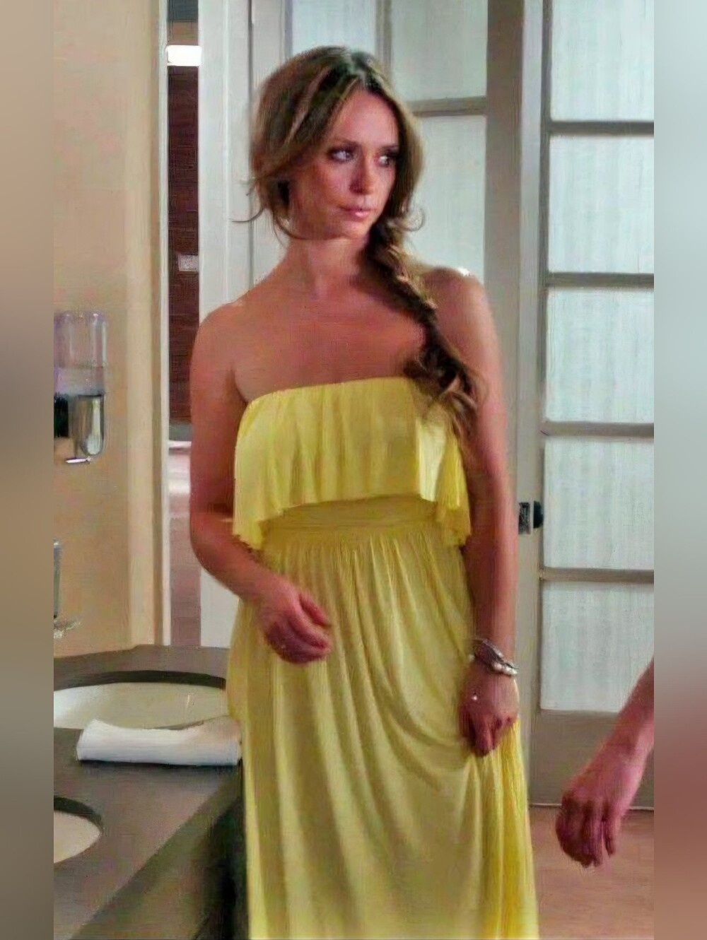 ASO The Client List Vintage Y2K Rachel Pally Yellow Strapless Ruffle Maxi Dress